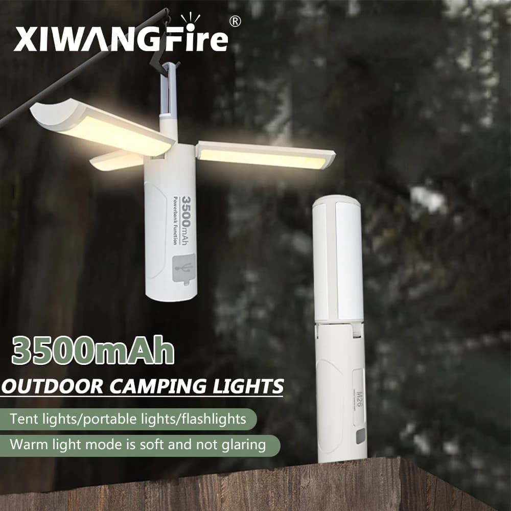 Przenośna lampa kempingowa 3500 mAh, Akumulatorowa, Do namiotu, Lampa podróżna, Składana, Wisząca, Zewnętrzna, Awaryjna, lampa robocza